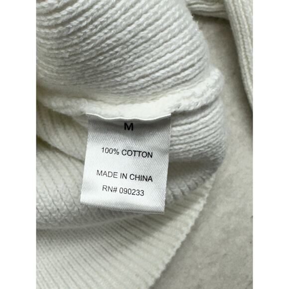 Kendall Kylie Sweater M White Ribbed Cotton Cropped Pullover V-Neck - Picture 7 of 8